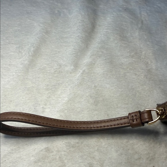 COACH BROWN LOGO LEATHER WRISTLET WITH CORNER ZIP SMALL BAG PURSE